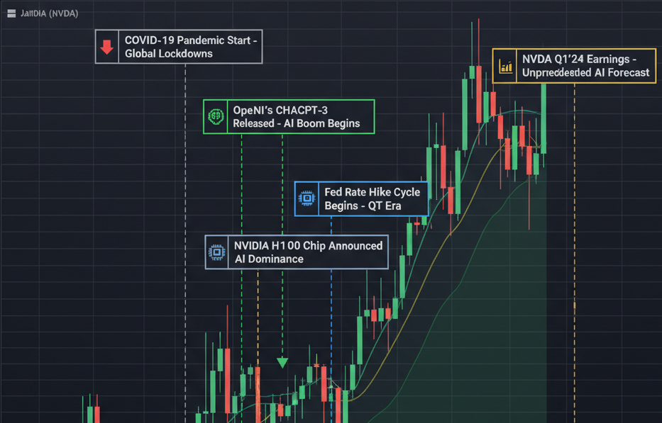 ContextStock Dashboard showing NVIDIA stock with historical event correlations